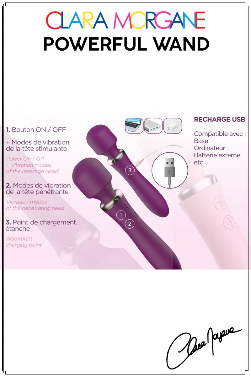 Powerful Wand Vibro Rose USB de chez CLARA MORGANE SEXTOYS